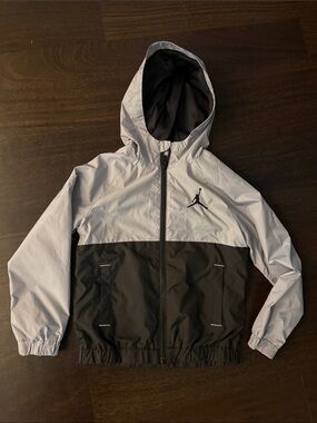 Jordan Kids' Two-Tone Hooded Rain Jacket - Light Gray & Black